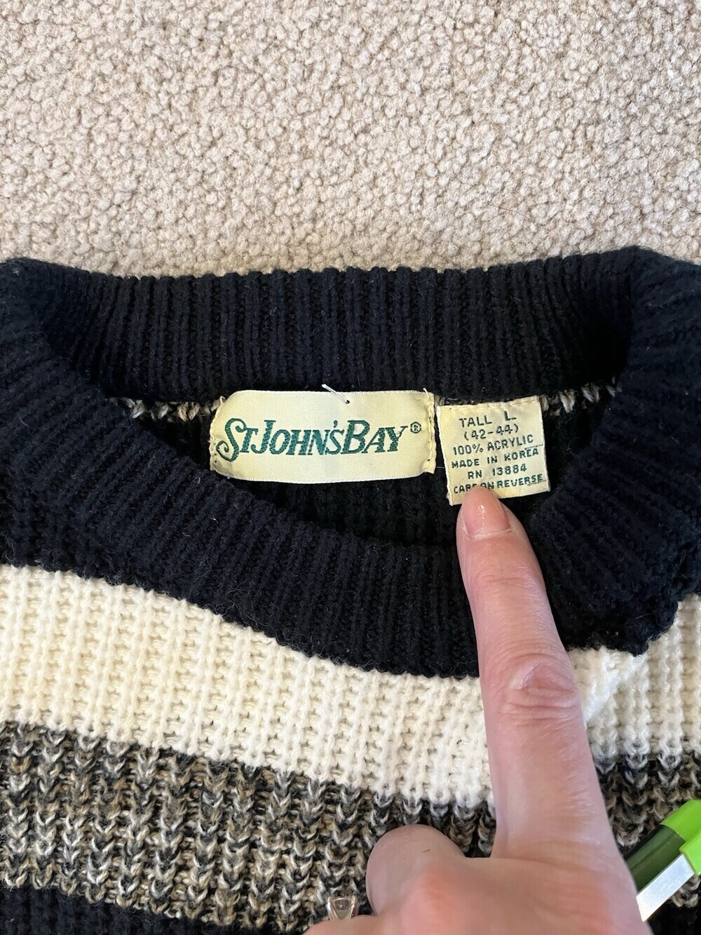 St. John’s Bay Women’s L Tall Striped Knit Sweater Black White Gray Crewneck - Picture 6 of 13